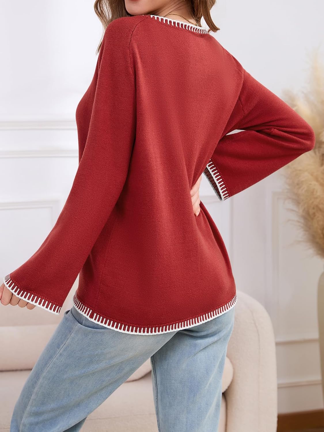 Tie Front Bow Cardigan for Women Trendy 2025 Casual Bell Long Sleeve Chunky Knit Cardigan Sweater Winter Clothing Coat - Image 3