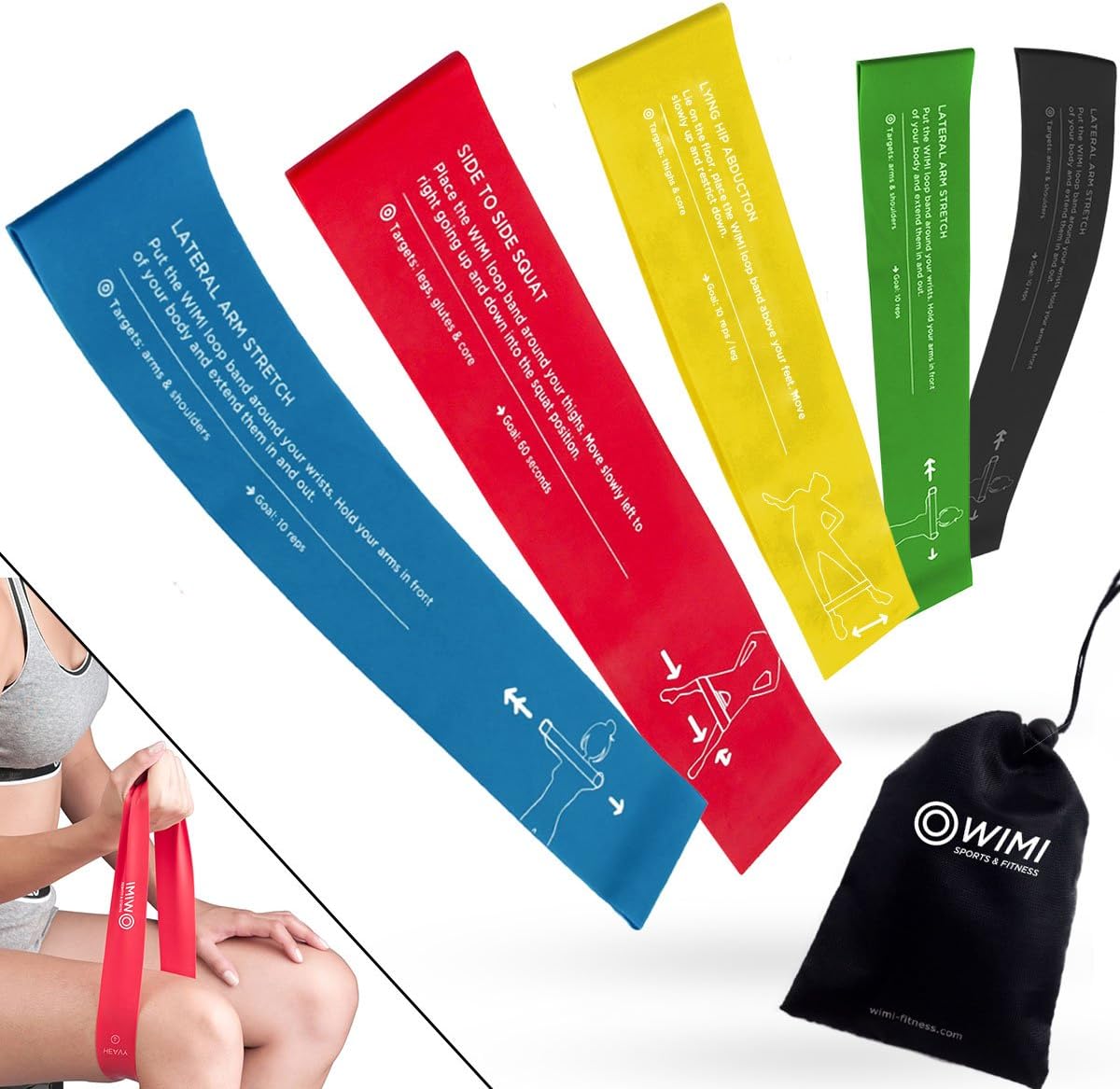 WIMI Sports & Fitness 5 Resistance Loop Bands for Exercise, Physical Therapy, Stretching & Crossfit