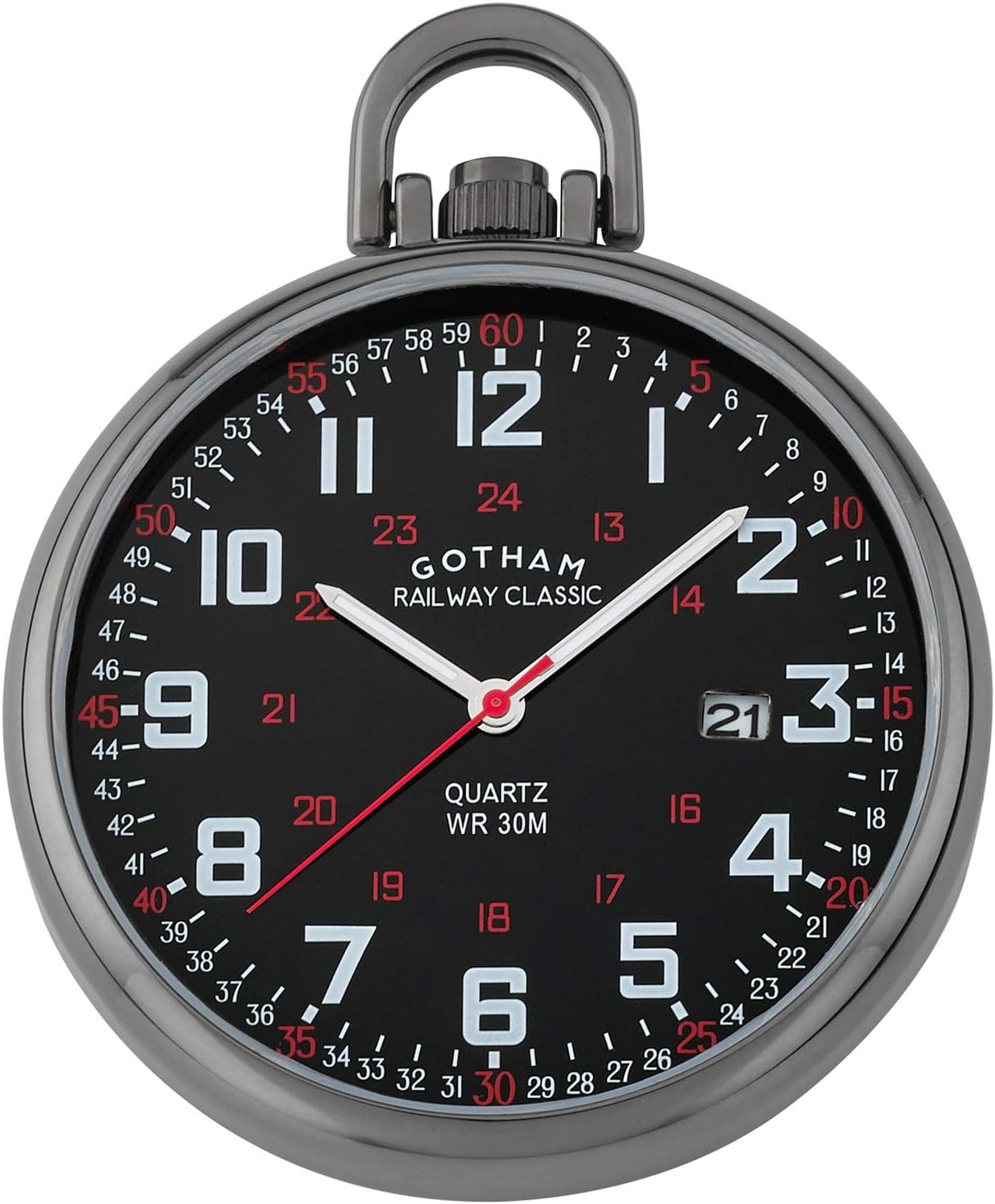 Gotham Men's Gun-Plated Stainless Steel Analog Quartz Date Railroad Style Pocket Watch # GWC14107BBK