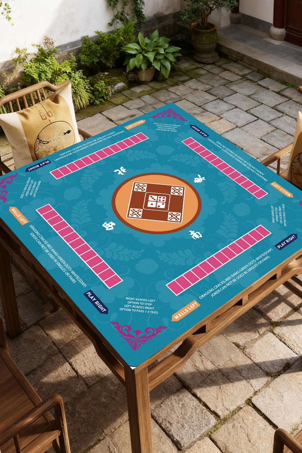 Neoprene Mahjong Mat for Table - Anti-Wrinkle Design & Foldable 31.5x31.5Inch American Mahjongg Table Mat with Learning Rules, Anti-Slip Noise Reduction Includes Carry Bag& 4 Dices