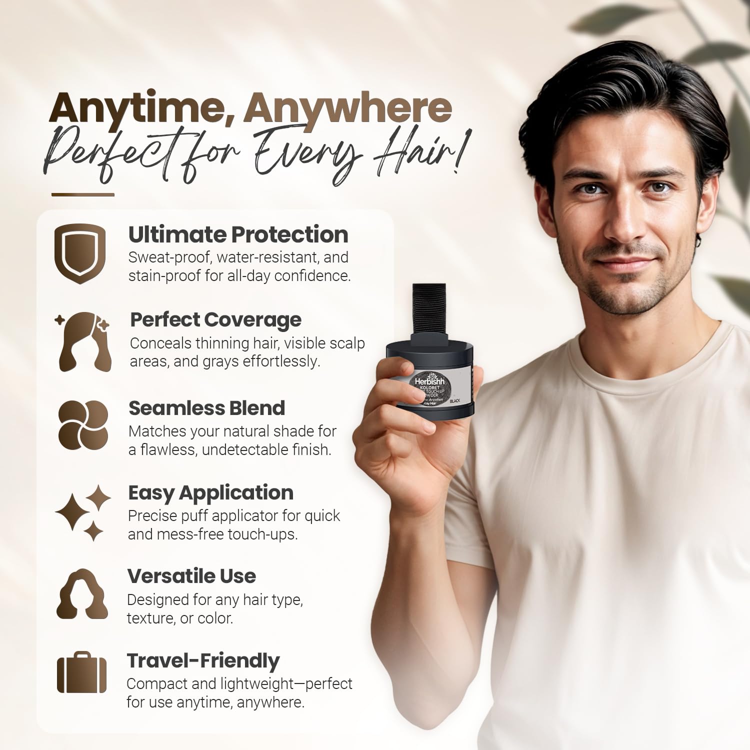 Koloret Root Touch Up Powder– Natural Black Powder for Women & Men, Instant Root Cover Up for Gray Coverage, Hairline Concealer for Thinning Hair & Bald Spots, Water-Resistant & Smudge-Proof, 4g