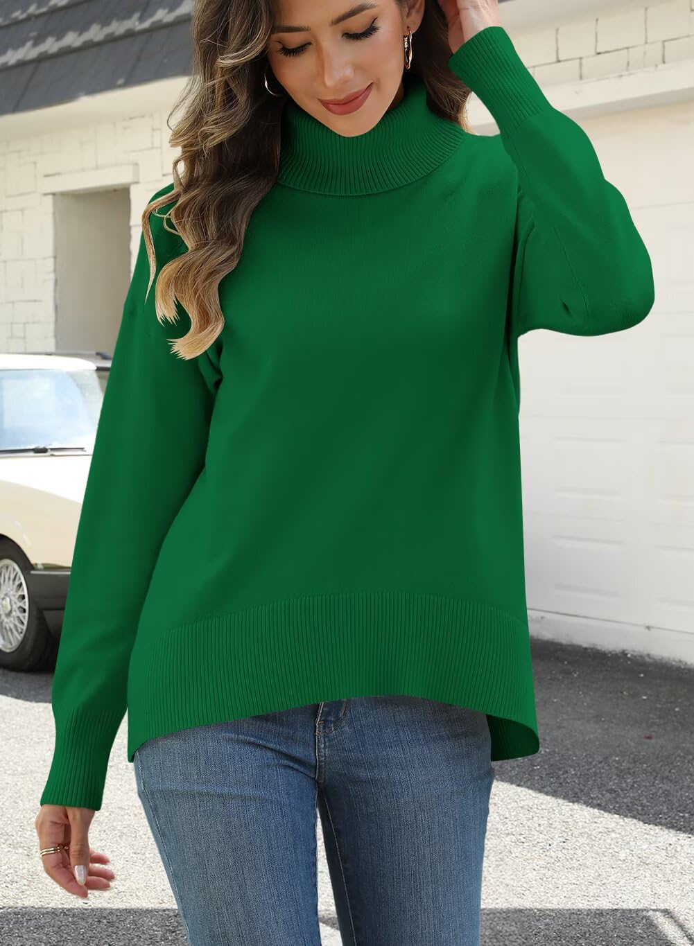 QACOHU Sweaters for Women 2026 Casual Turtleneck Long Sleeve Loose Knit Pullover Sweater Winter Clothes Winter Trendy Outfits