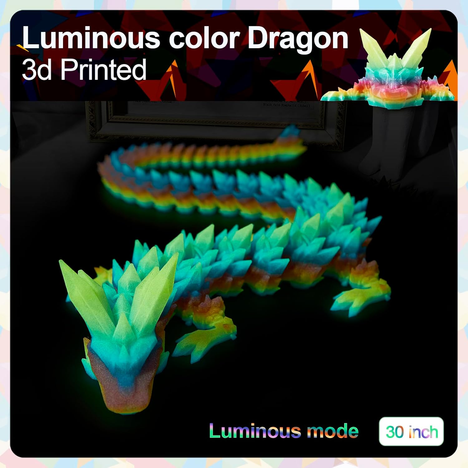 30”3D Printed Dragon Large 3D Dragon--Bigger Fidget Toy Gift for Kids, Boys, Girls & Adults,Cool Giant Crystal 3-D Printed Animals Desk Decor , Easter Basket Essentials
