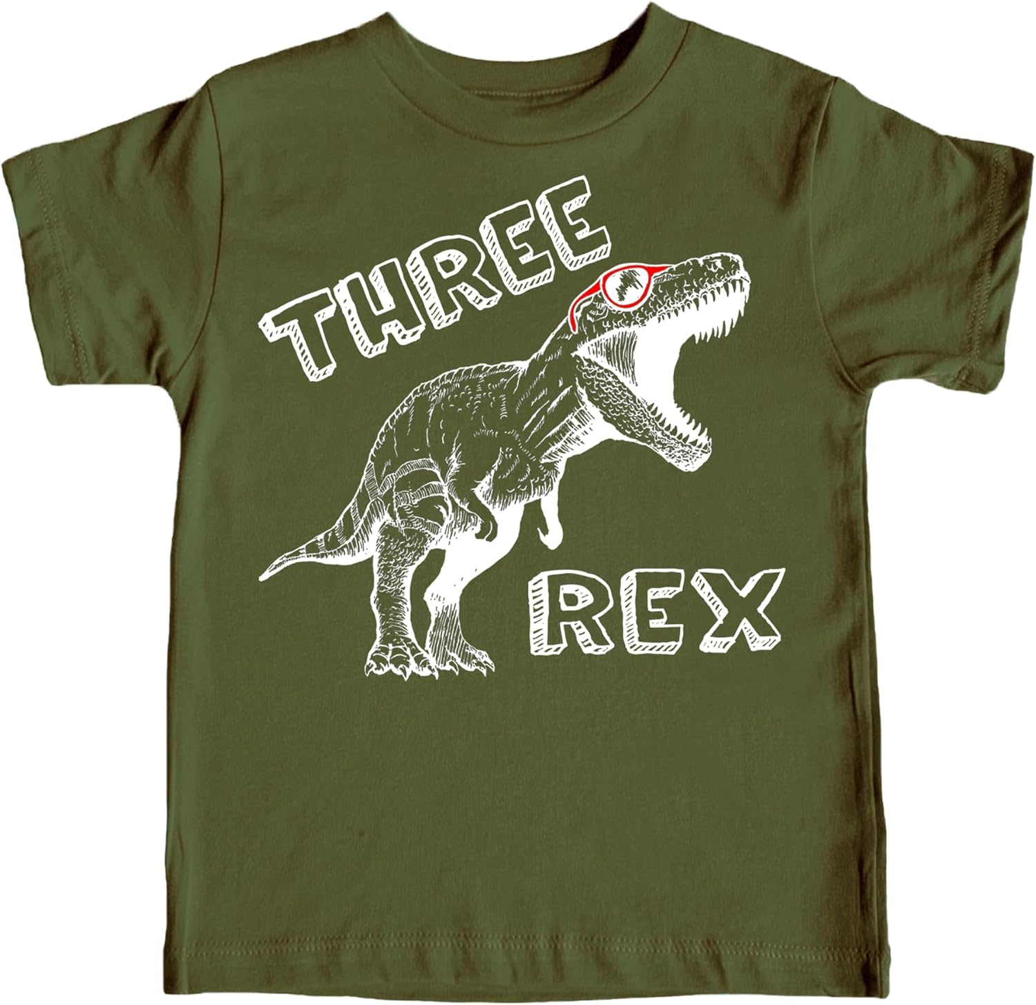 Olive Loves Apple Three Rex Dinosaur 3rd Birthday T-Shirts for Baby Girls and Boys Third Birthday Outfit