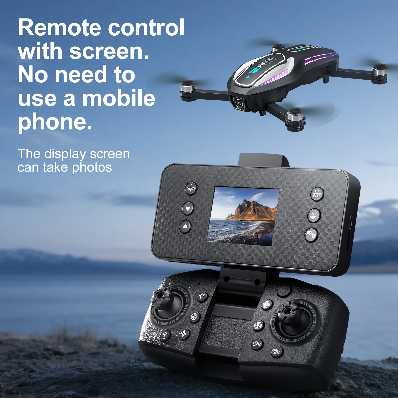 A118 Drone con Schermo Removibile & Doppia Camera HD 90° - 6 Modalità Luci LED, Evitamento Ostacoli, Motore Brushless, Volo Stabile a Flusso Ottico, Autonomia 13 Min (black)