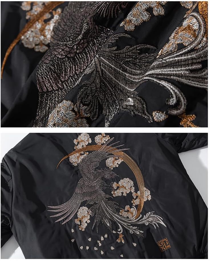 Phoenix Embroidery Bomber Jacket Sakura Vintage Streetwear Spring Lightweight Windbreaker Coat for Men Women