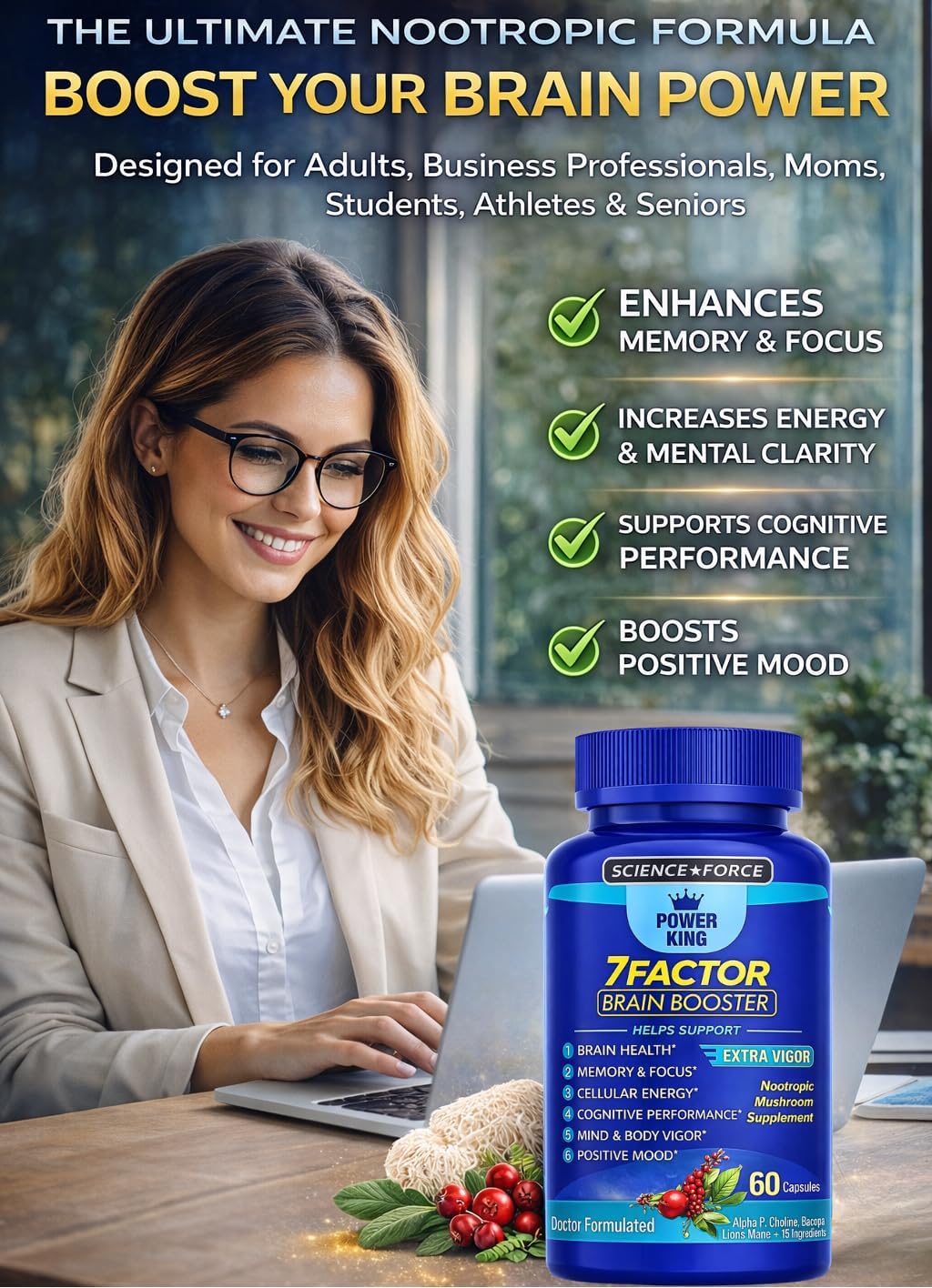 Brain Supplements for Memory & Focus - Nootropic Brain Health - Cognitive Performance, Clarity, Energy, Mental Vigor, Shilajit - Alpha Choline, Lion's Mane, Bacopa, 18 Premium Ingredients