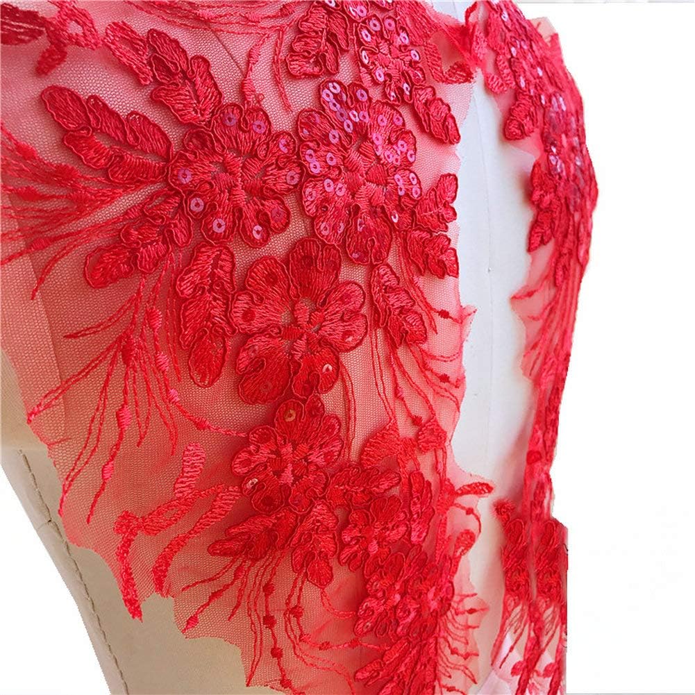 1 Pair Sequins 3D Flowers Embroidery Patch Lace Applique Sew On Patches Floral Patch Costume for Wedding/Evening Dress Decor (red)