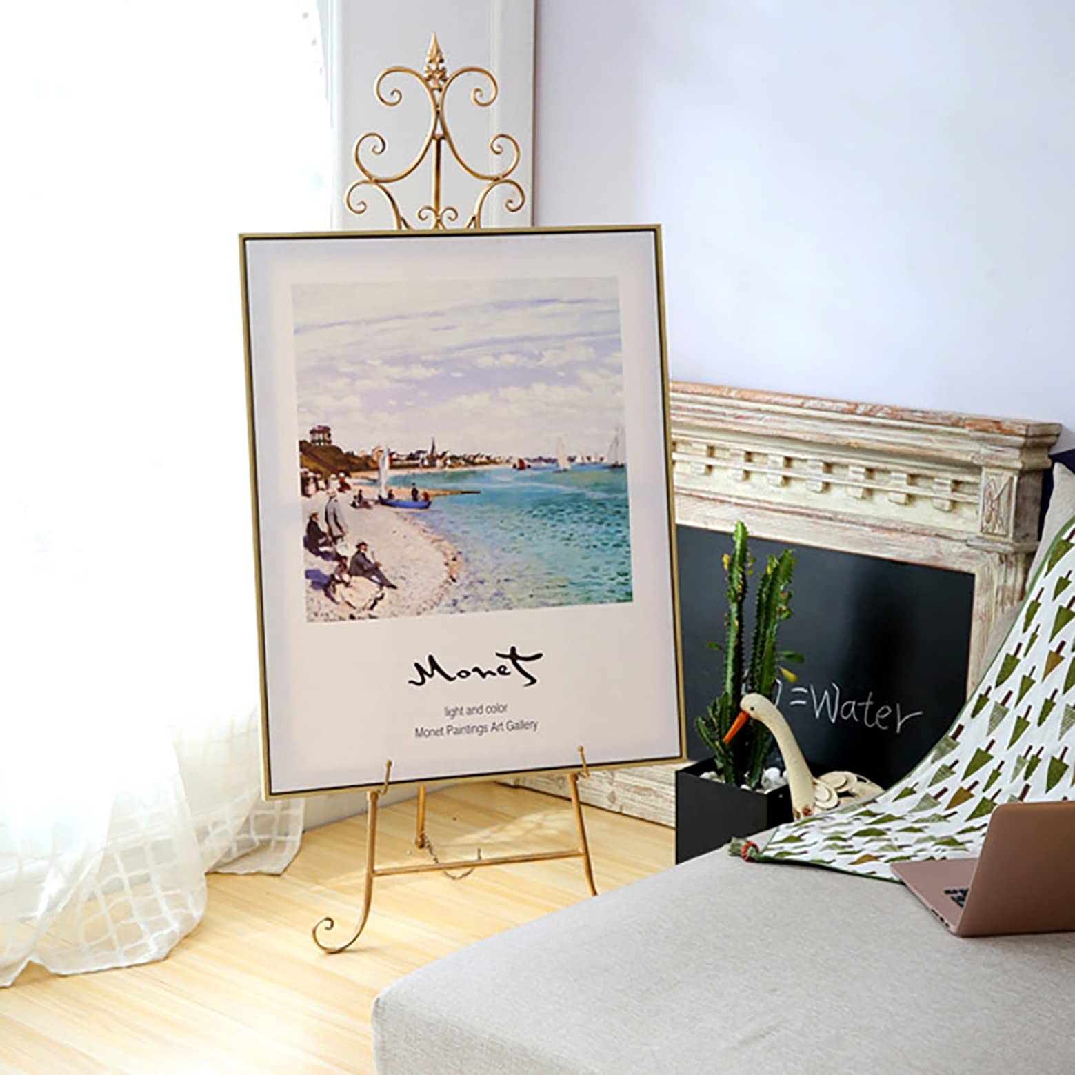 CWCQGH 2023 Upgrade Sturdy 155cm Floor Standing Iron Easel Display Stand for Indoor/Outdoor Posters Photos Weddings - White & Gold Frame