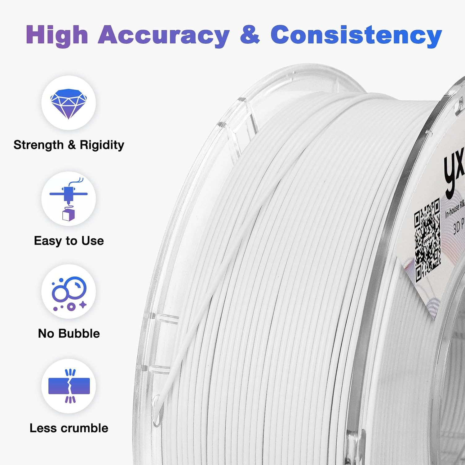 YXPOLYER PLA Filament Food Grade 1.75mm 1kg for 3D Printing, PLA+ White 3D Printer Filament with Transparent AMS-Compatible Filament Spool - Image 2