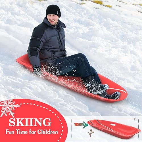 Miniatura 47 de AGPTEK Trineo de nieve duradero de 35/47 pulgadas para niños, niñas y adultos, con asas integradas y cuerda de tracción