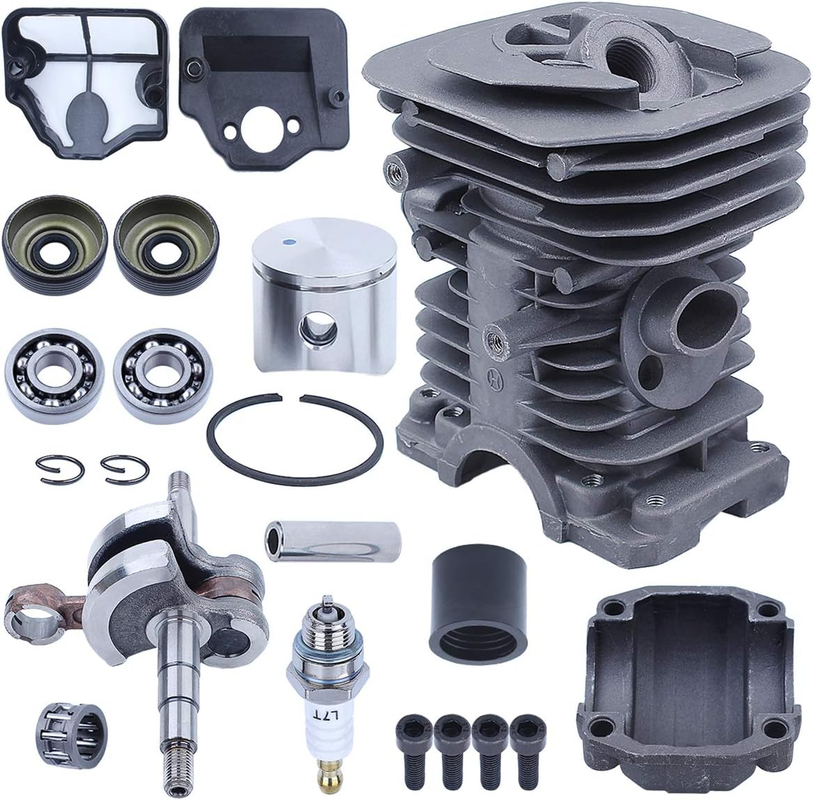Adefol 40mm Cylinder + Piston Kit + Crankshaft for Husqvarna 136 137 141 142 Chainsaw with Pan Intake Oil Seals