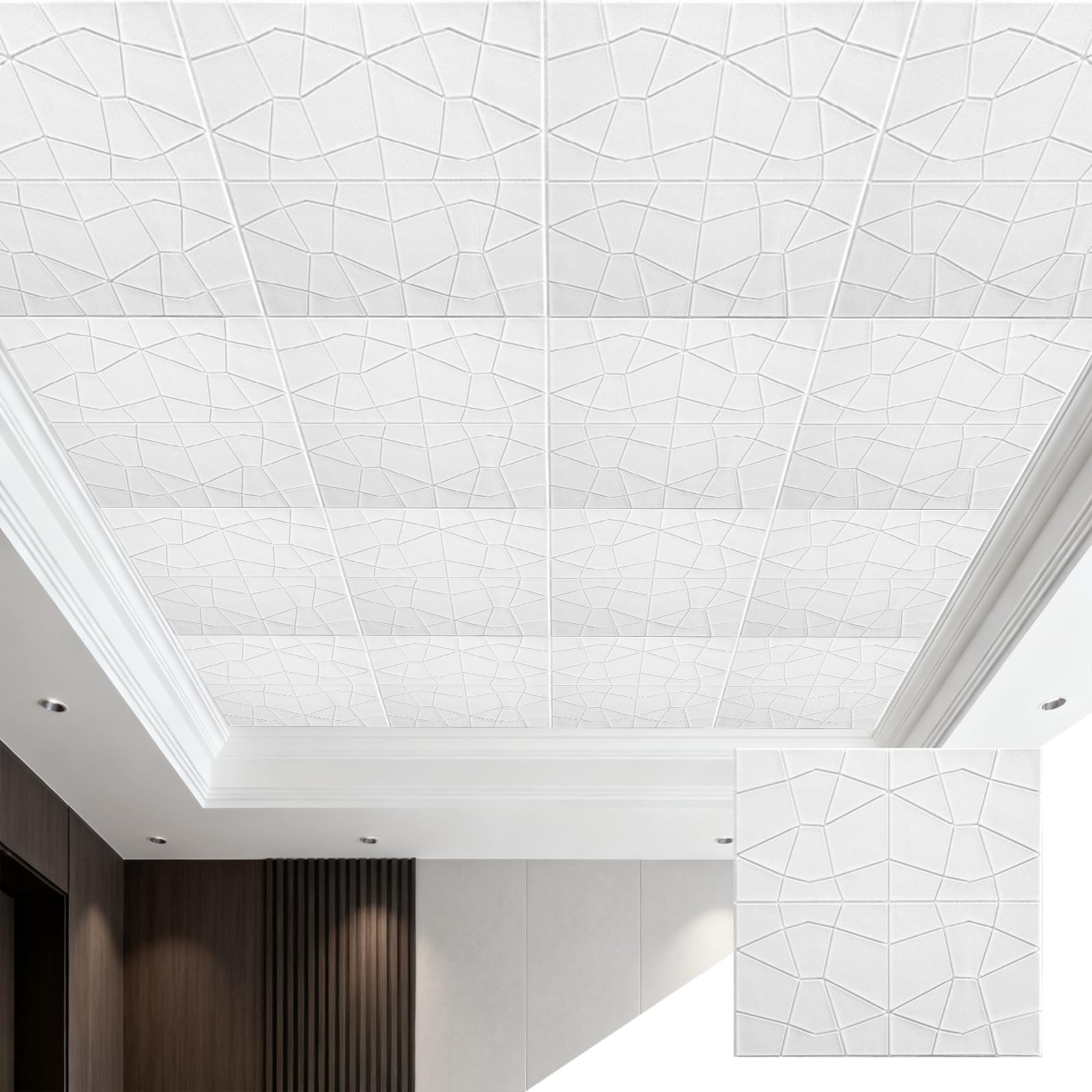 GoldeneAmeisen Adhesive Ceiling Tiles,Ceiling Panels 3D,Easy Installation,Flexible And Crack-Resistant,Easy To Cut,Thicken,For Walls Feature Bathroom Bedroom Adults Hallway