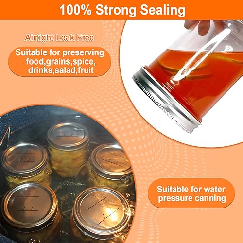 Miniatura 6 de UNERVER 52 tapas y anillos para tarros Mason de boca ancha, tapas de conservas grandes reutilizables para frascos Mason, material de grado