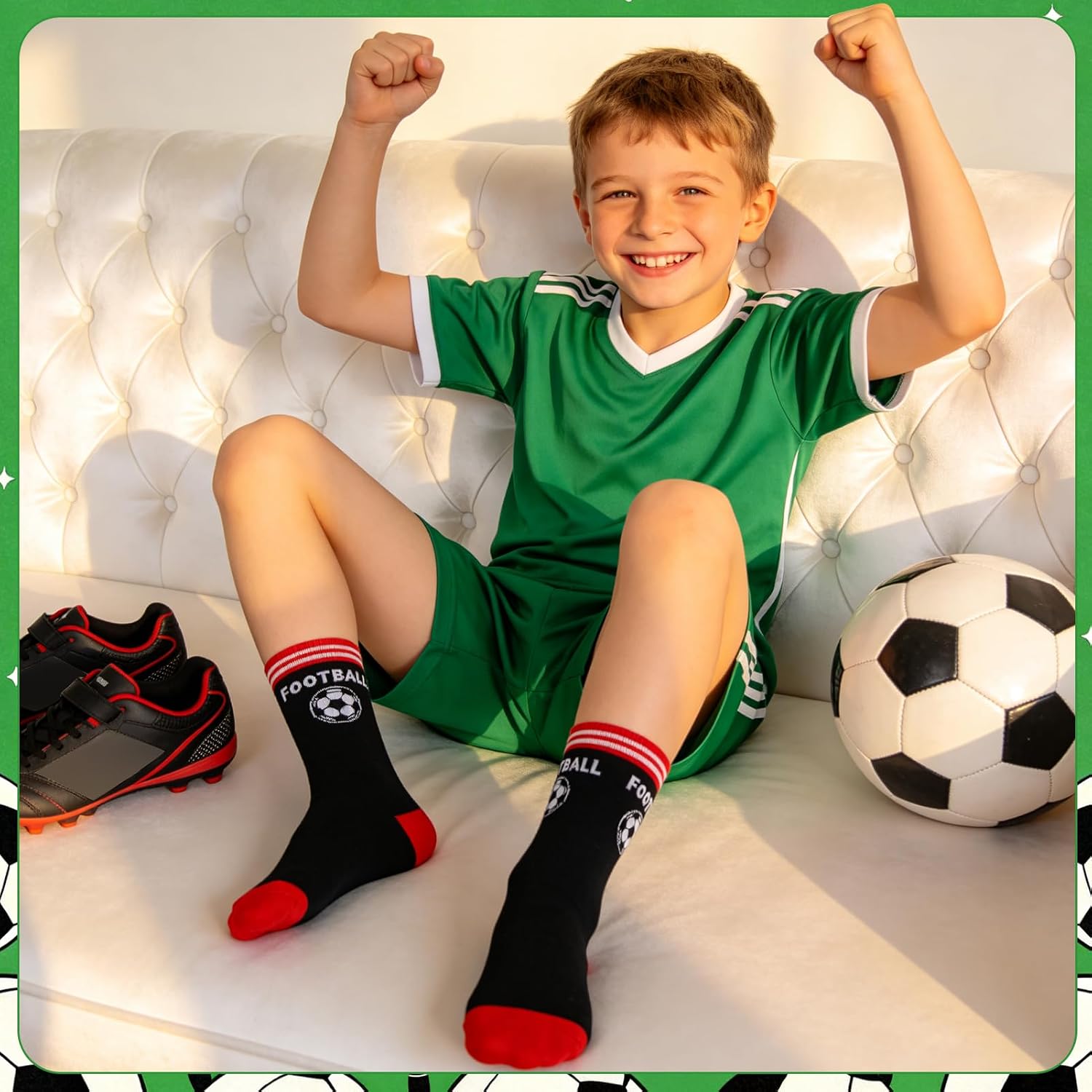 6Pair Funny Soccer Socks for Teen Boys Novelty Cotton Athletic Crew Socks Birthday Game Day Gift for Soccer Team Players Fans
