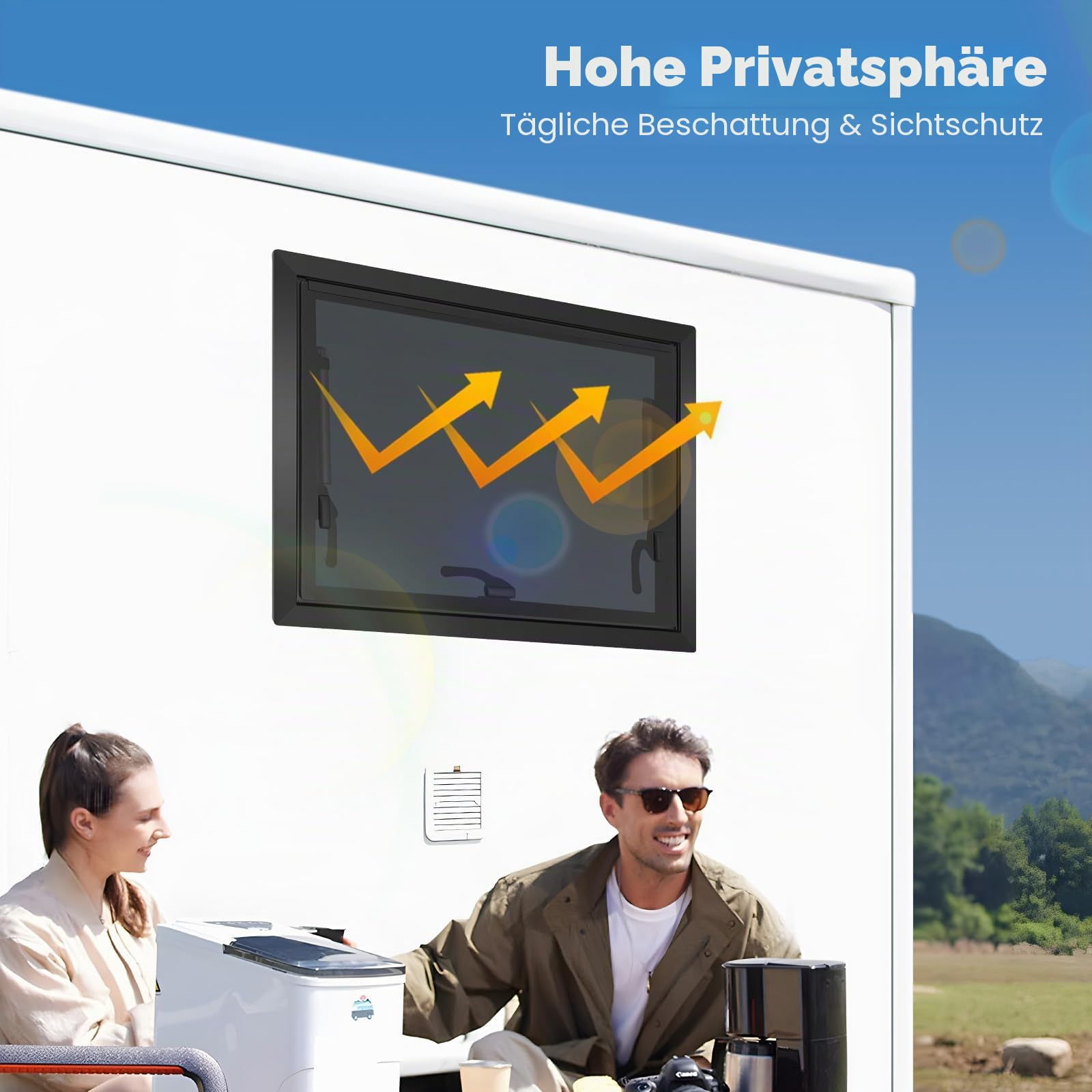 Wohnmobilfenster 650x500mm Wohnwagen Fenster, Ausstellfenster Camper Wohnmobil Fenster mit Rollo Camper 65°, RV Externes Push Fenster mit Fliegengitter und Integriertem