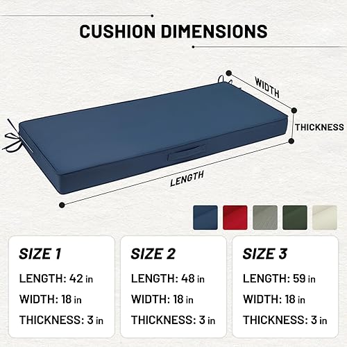 Miniatura 4 de Cojín de banco, 59 x 18 pulgadas, impermeable, doble tubería, para muebles de exterior, cojines antideslizantes para asiento de ventana para