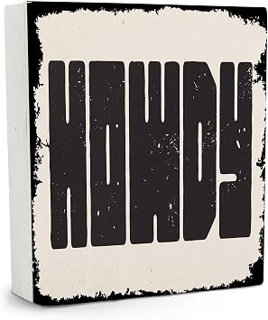 الغربية Howdy خشبية تسجيل - الديكور الغربي للمنزل غرفة المعيشة، الغربية علامة سطح السفينة 5 x5، خمر الغربية Howdy خشبية علامات للمنزل ديكور