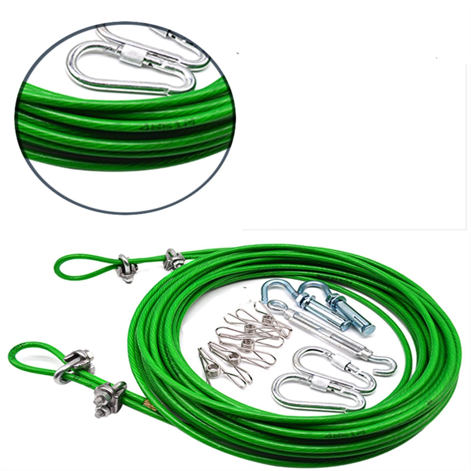 Cable Acero,Cable Acero Plastificado Cable de acero verde de 3m a 20 m CLORURO DE POLIVINILO Cable de cuerda de alambre flexible recubierto de acero inoxidable para tendedero invernadero de vitrina de