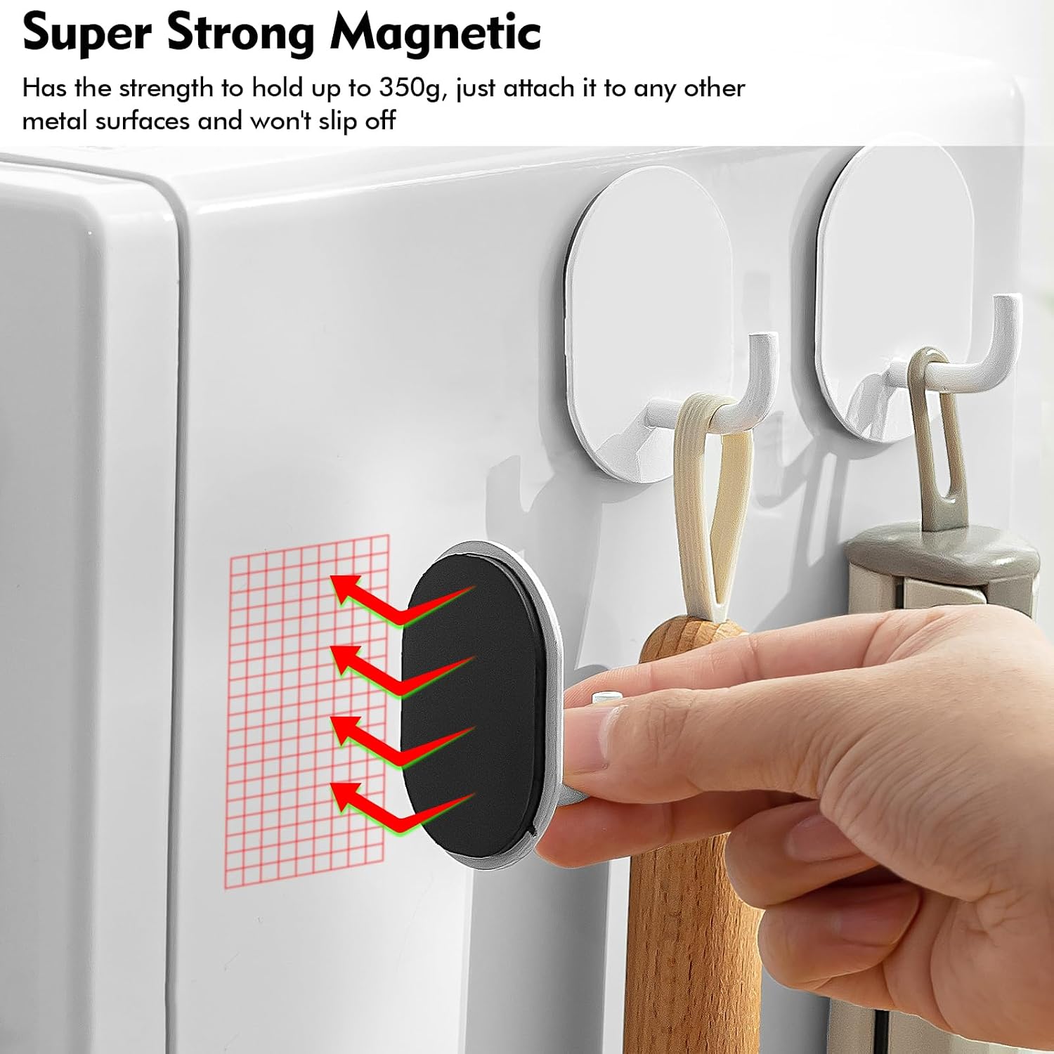 Poeland Magnetic Hooks, Door Hooks, Metal Hooks for Home, Kitchen, Refrigerator, Grill, Workplace, Office (4 Pack, White)
