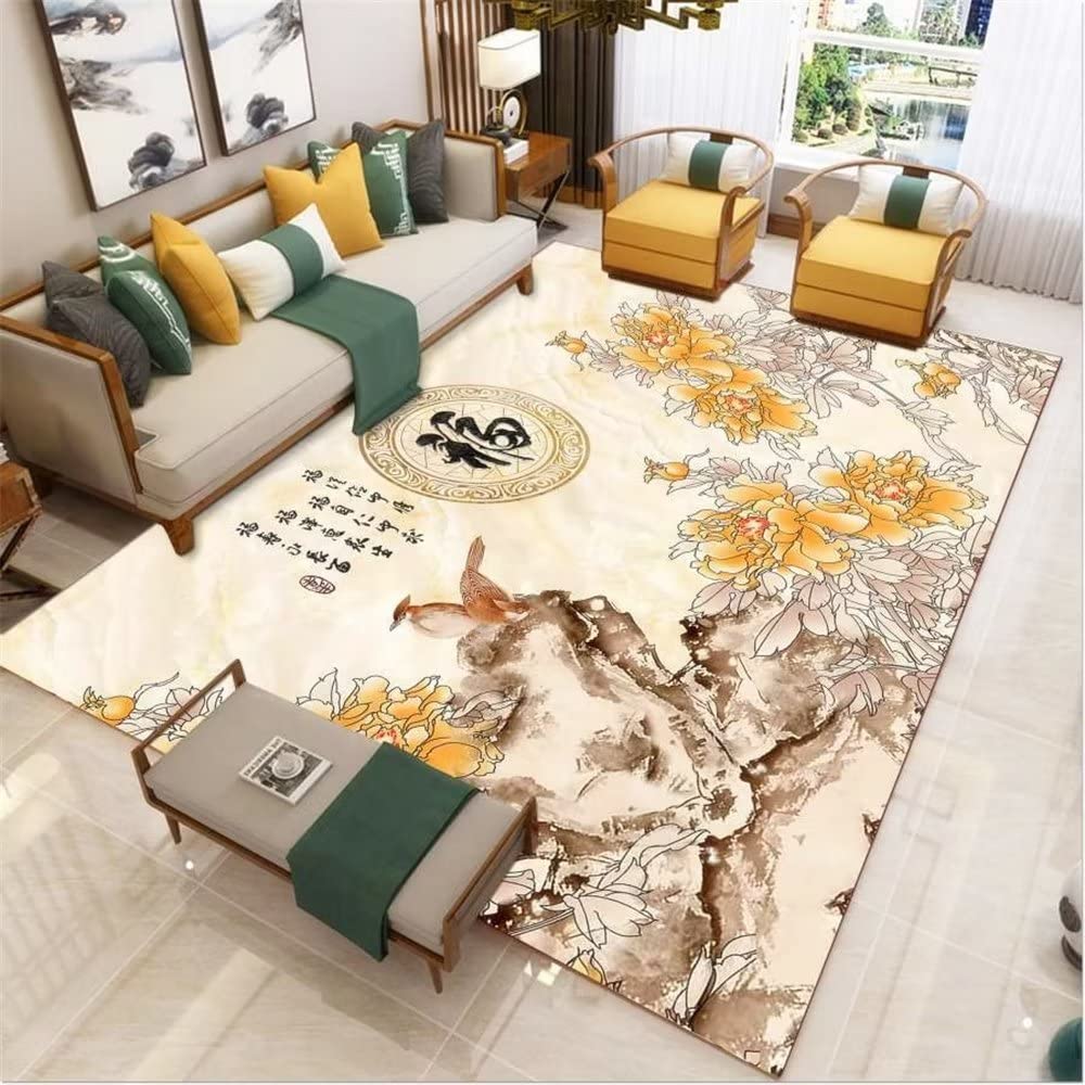 Deco maison salon de tapis rétro jaune 80x160cm pour salle d'étude et chambre