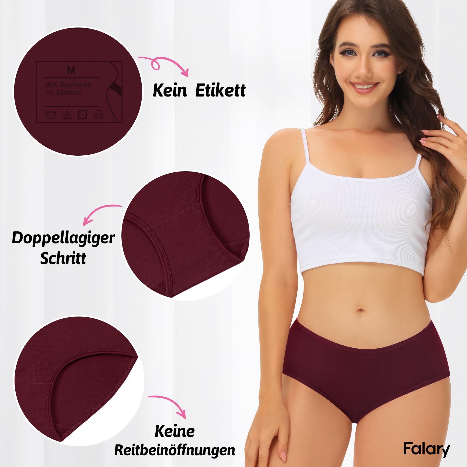 FALARY Mutande Donna 6 Pezzi, realizzate in Cotone Traspirante, a Vita Media e Stile Hipster. Intimo Comodo e Morbido per Donne.