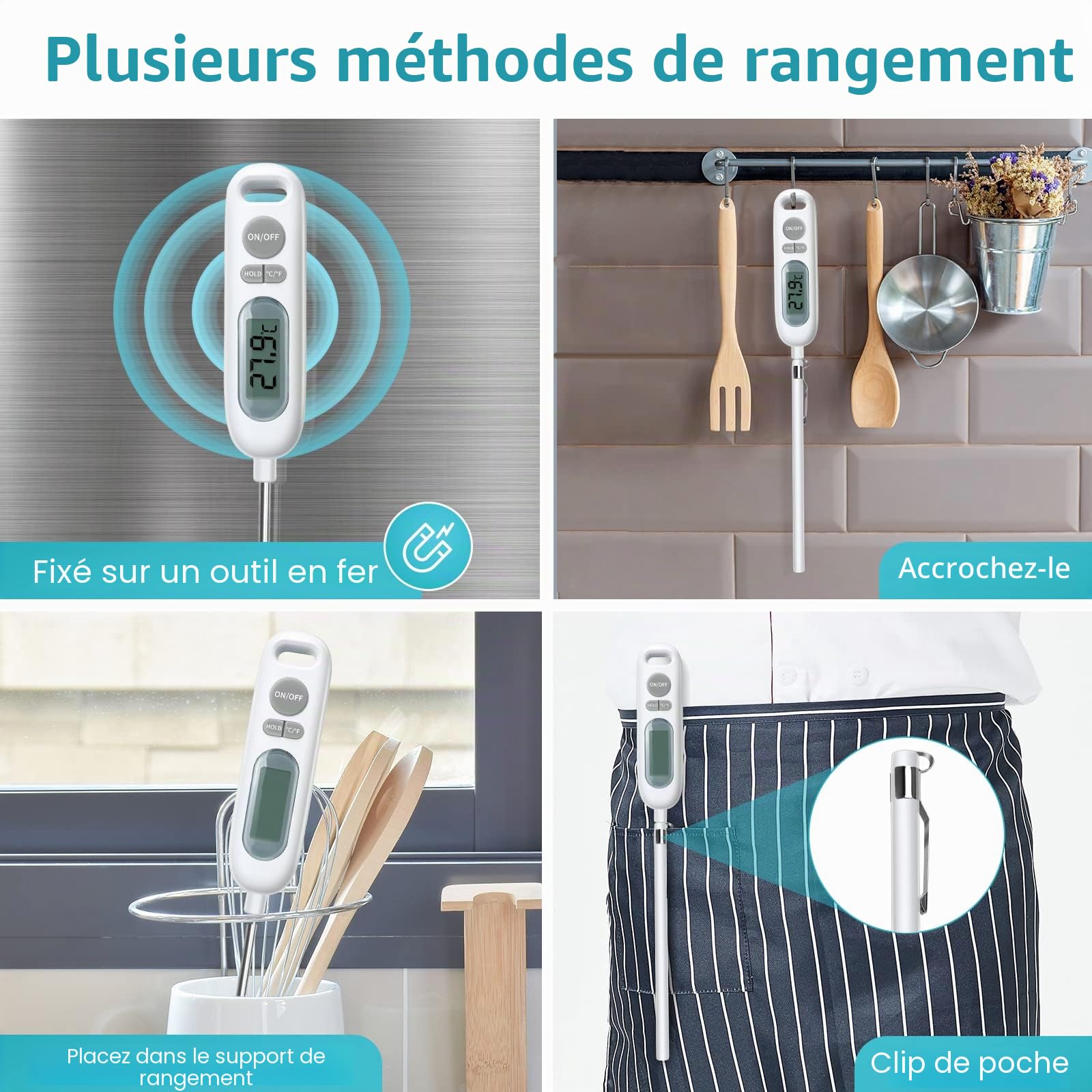 HORJOR Thermomètre de Cuisson Digital 141mm Sonde pour Barbecue Viande Patisserie
