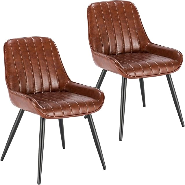 Lestarain Dining Chairs Set of 2 Vintage Kitchen Counter Chairs Lounge Leisure Living Room Corner Chairs With Metal Legs PU Leather Seat and Backrests,Brown