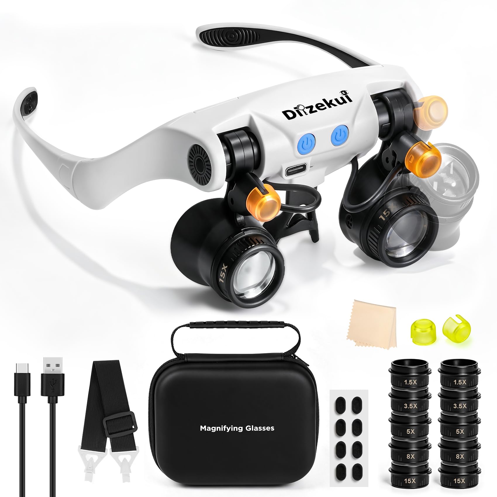 Dilzekui Loupes pour travail rapproché, loupe 1,5 x 15 x avec lumière