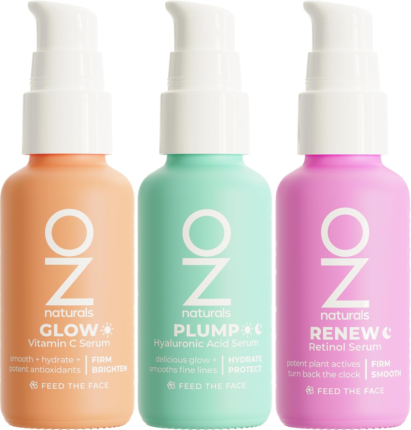OZNATURALS GLOW, PLUMP & RENEW SERUMS BUNDLE Vitamin C