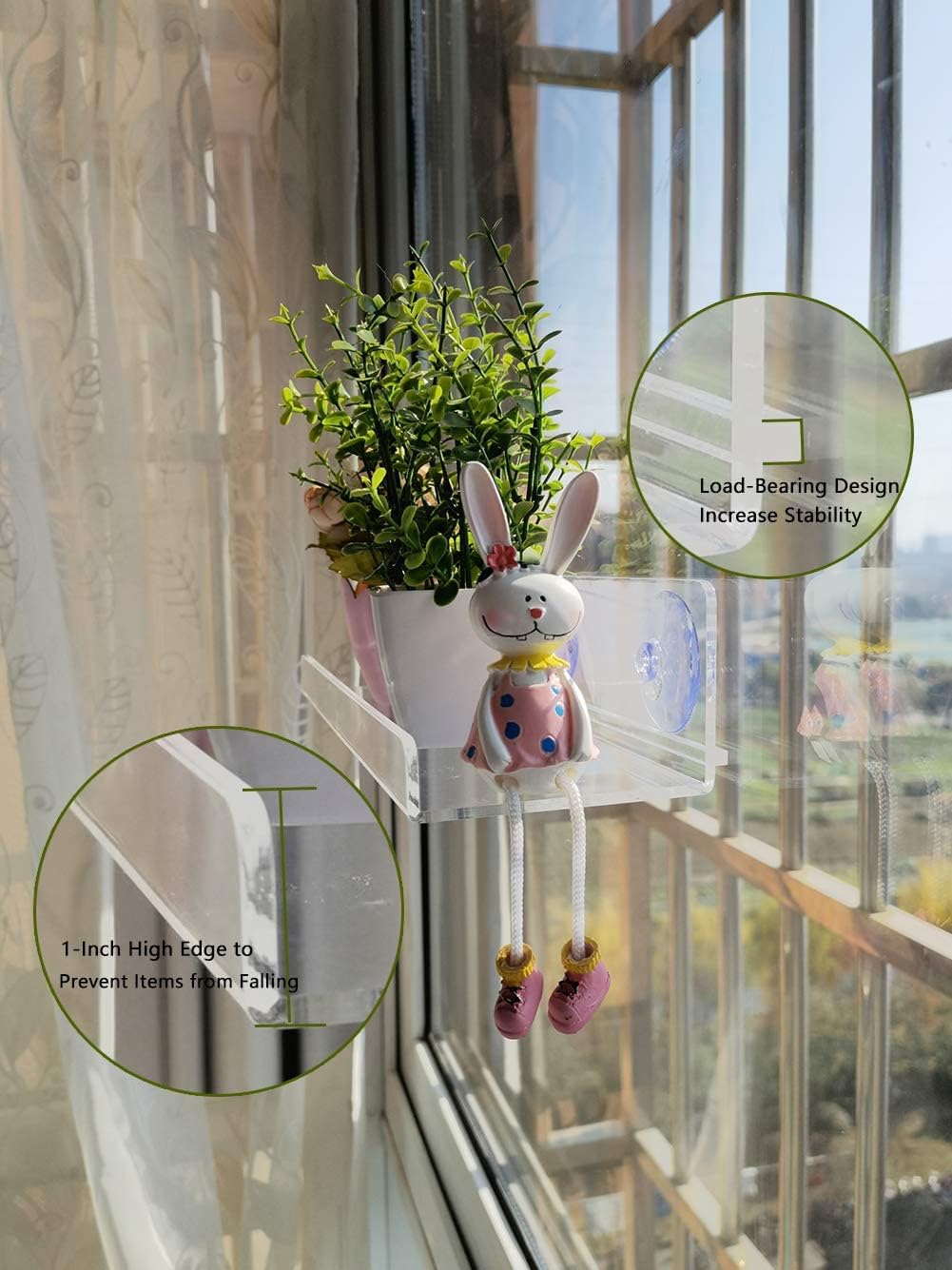 2 Pack Ledge Suction Cup Window Shelf 12 Inch Acrylic Window Box Shelf for Plants Indoor Hold Window Planter Succulents Flowers or Herbs