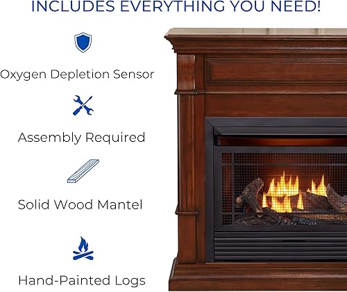 Miniatura 22 de Duluth Forge Sistema de chimenea de gas sin ventilación de combustible dual con chimenea, control remoto, 5 troncos de fuego, uso con gas natural