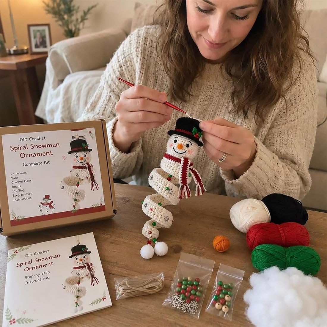 Decorazione A Spirale Con Pupazzo Di Neve All'uncinetto (4pcs)