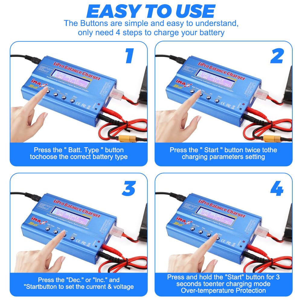 Lipo Caricabatterie, 80W 6A Lipo Balance Charger con cavo di alimentazione completo, Caricabatterie RC con adattatore di alimentazione, Lipo Balance Charger per Lipo Li-Poly Li-Ion Life Nicd