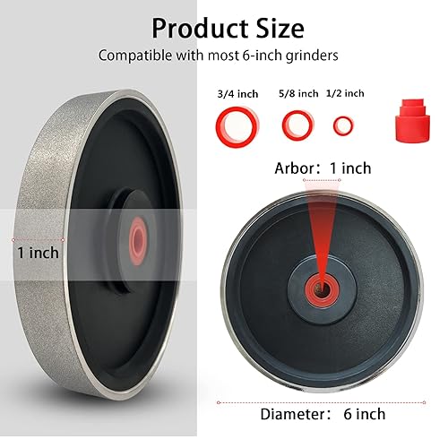 Miniatura 2 de Muela abrasiva de joyería lapidaria de diamante de 6 pulgadas, eje de 1 pulgada, para tungstenos TIG, gema, mármol, granito, vidrio, cerámica,