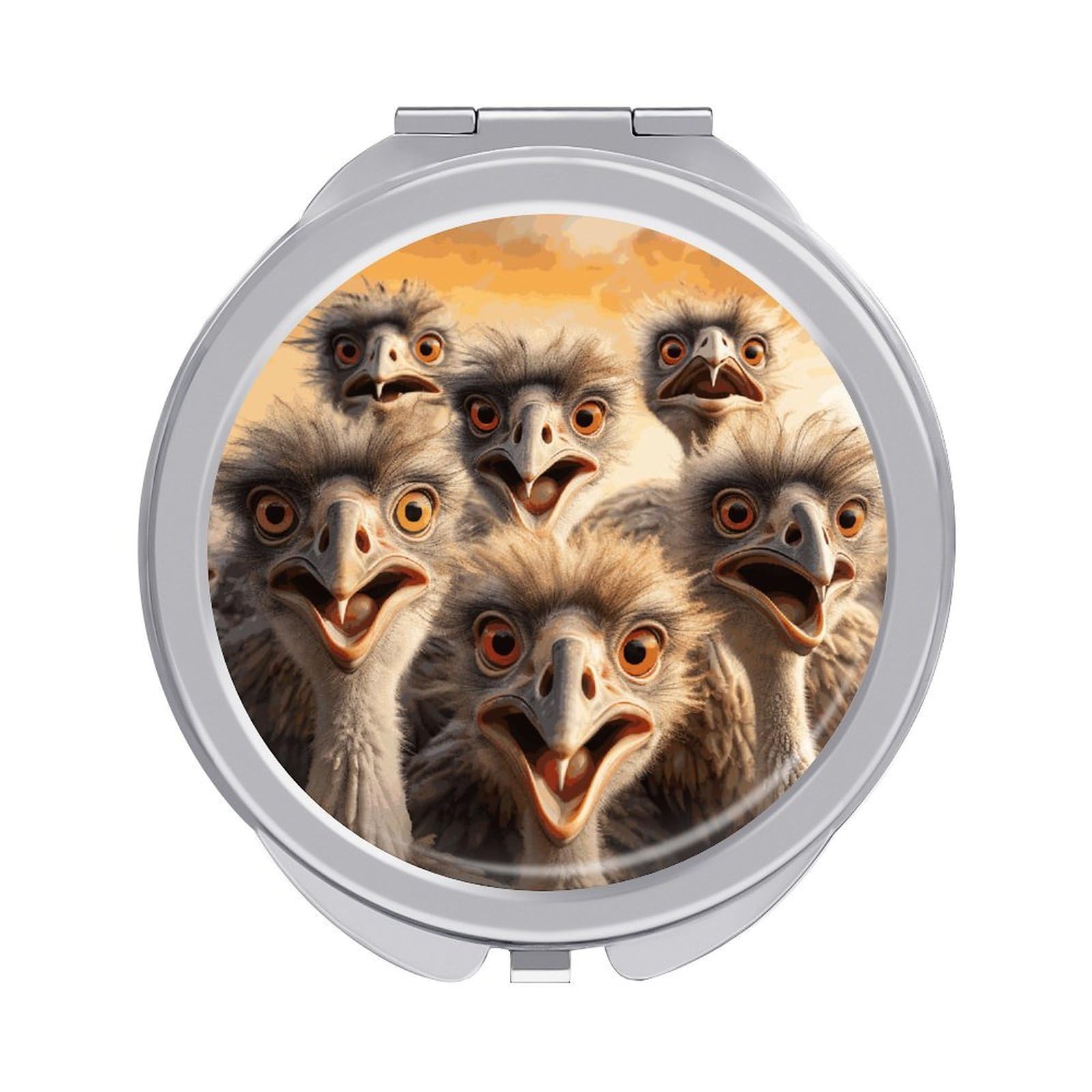VstaDank A Flock of Ostriches Compact Mirror for Purses Round Fashion Travel Makeup Mirror 2X /1x Magnifying Double Sides Mini Mirrors Portable Pocket Mirrors for Handbag Purse Women Gift
