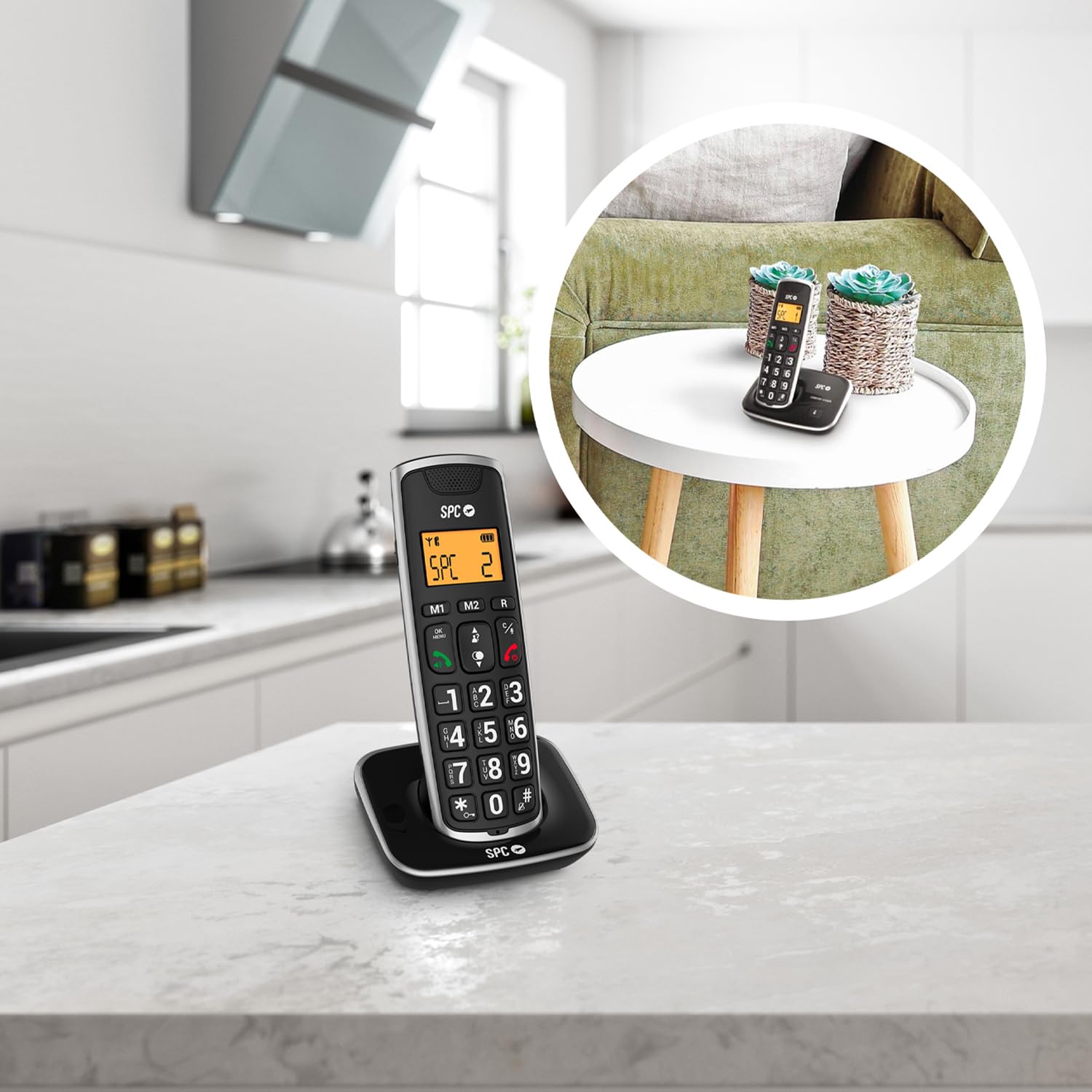 SPC Comfort Kaiser Duo – Telefono cordless Duo per anziani con tasti e numeri XL, Suono Extra-amplificato, 2 Memorie Dirette, Agenda e Vivavoce | 2 cordless, tasti e numeri molto grandi, audio extra amplificato, 2 memorie rapide, compatibile con apparecch