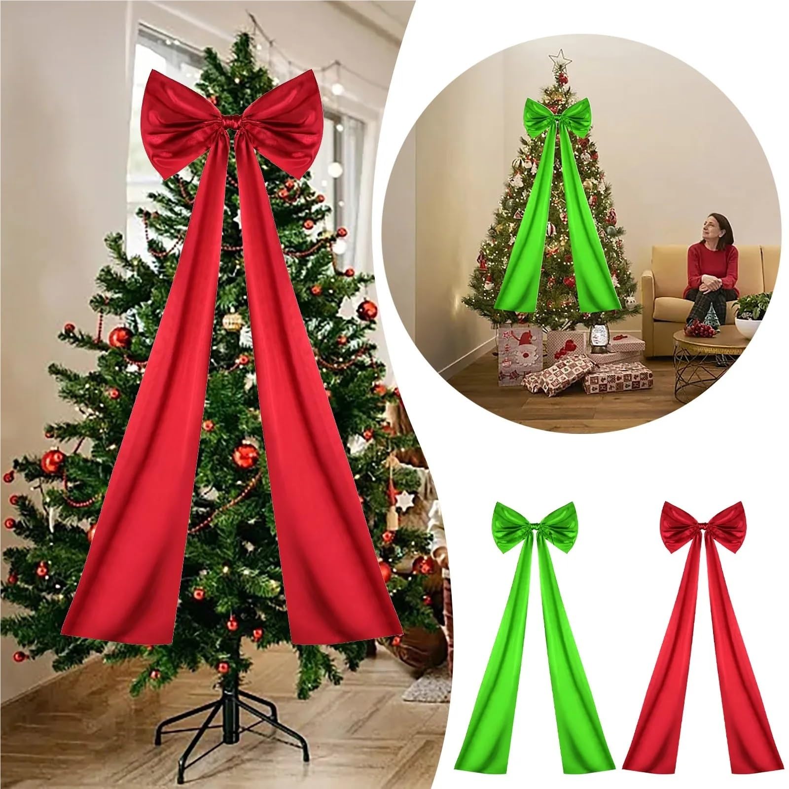 Schleifen Weihnachten 120 cm extra große rote Schleife aus Satinband mit Langen Bändern for Weihnachtsbaumspitzen, geeignet for Zuhause, besondere Anlässe und Kleider for Damen(Red)