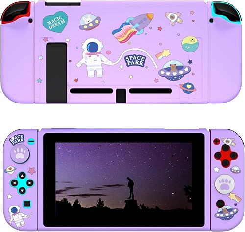 Vista 9 de ECHZOVE Funda para Nintendo Switch con purpurina – Carcasa protectora acoplable con protector de pantalla y agarres de pulgar de Animal Crossing