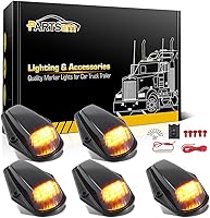 Partsam 5pcs Smoked Amber LED Cab Marker Lights for Ford F150 F250 F350 1973-1997 Trucks - Roof Top Running Lights w/ Wiring Harness