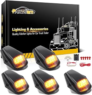 Partsam 5pcs Smoked Amber LED Cab Marker Lights for Ford F150 F250 F350 1973-1997 Trucks - Roof Top Running Lights w/ Wiring Harness