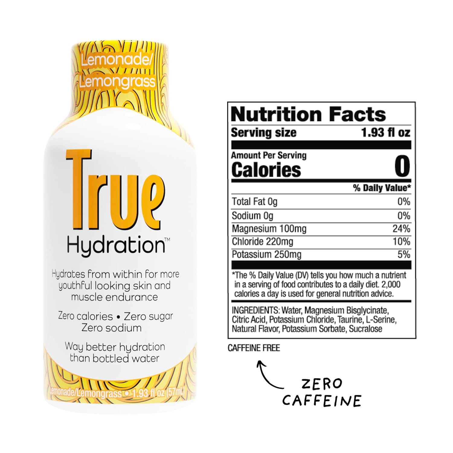 True Hydration Electrolyte Shots, 24-Pack – Supports Sleep Quality, Daily Wellness & Muscle Cramps – Magnesium, Potassium & Taurine – Zero Sugar, Zero Sodium – Lemonade