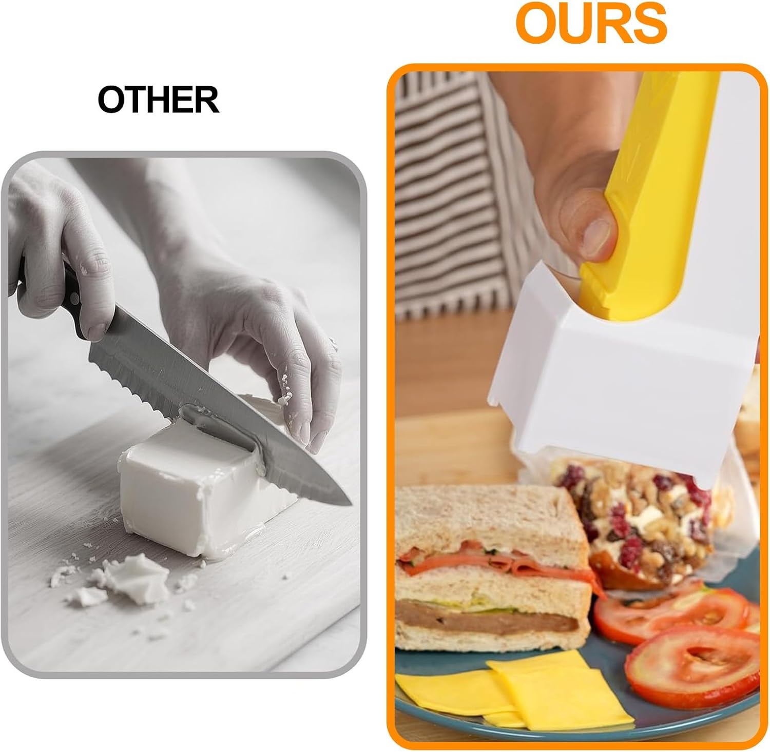 Portable Butter Slicer Single Stick,One-Click Butter Cutter with Stainless Steel Blade,Butter Slicers for Butter Squares, Bread, Cheese-Yellow