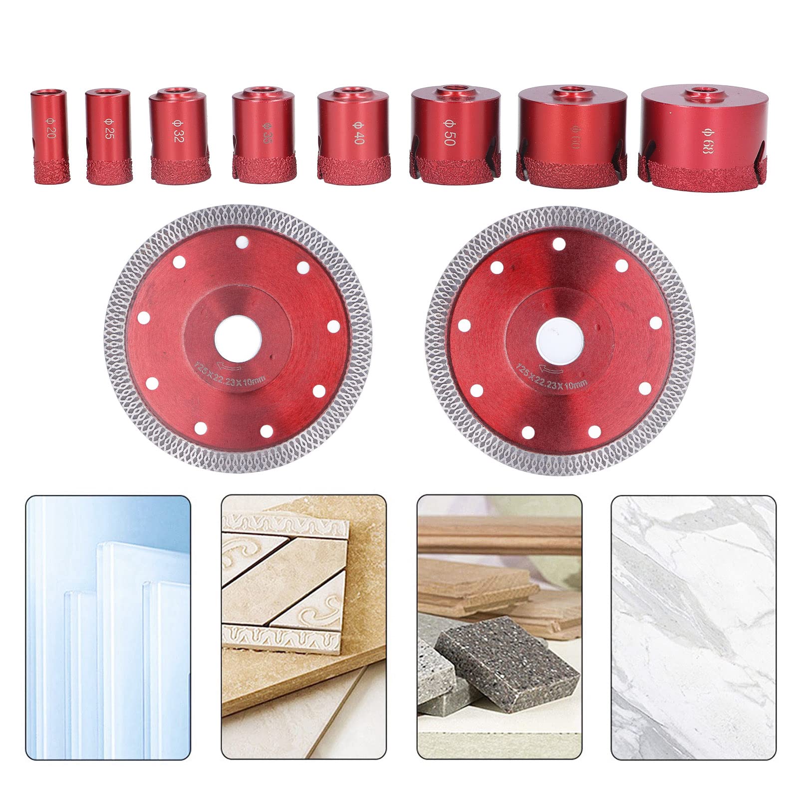 Diamant-Kernbohrer, Winkelschleifer, gelötete Lochsägen-Set, professionelles Diamant-Lochsägen-Set für Glas, Marmor, Granit, Stein, M14-Gewinde, 8 Bohrer, 2 Sägeblätter