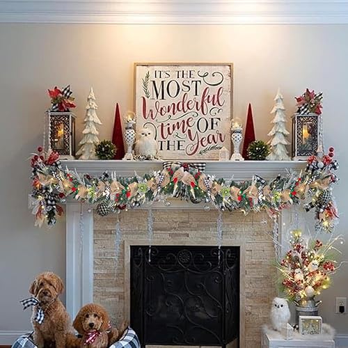 Miniatura 3 de Vofuly Guirnalda de Navidad preiluminada de 6 pies, decoración navideña a cuadros blancos y negros con 30 luces LED, decoración de cuadros