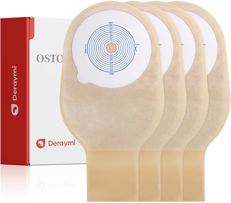 DERAYMI 30 PCS Colostomy Bags, Ostomy Supplies with 6 Clamp Closure, 15mm-65mm Cut to Fit Ostomy Bag for Ileostomy Stoma Care, Single-Layer Non-Woven Drainable Pouches
