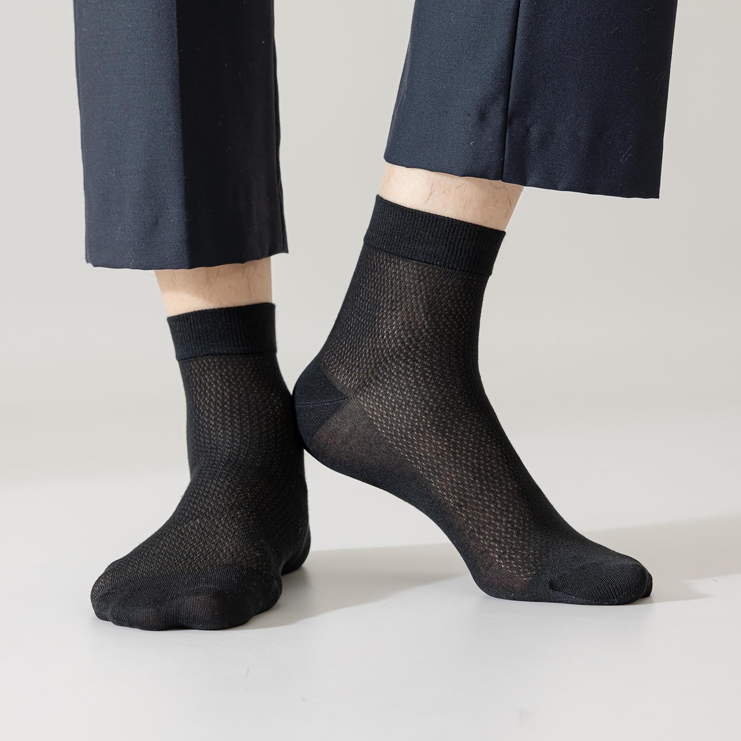 6 Pairs Mens Thin Mulberry Silk Crew Socks, Mesh Breathable Socks Above Ankle Socks for Casual Dress Size 7-11