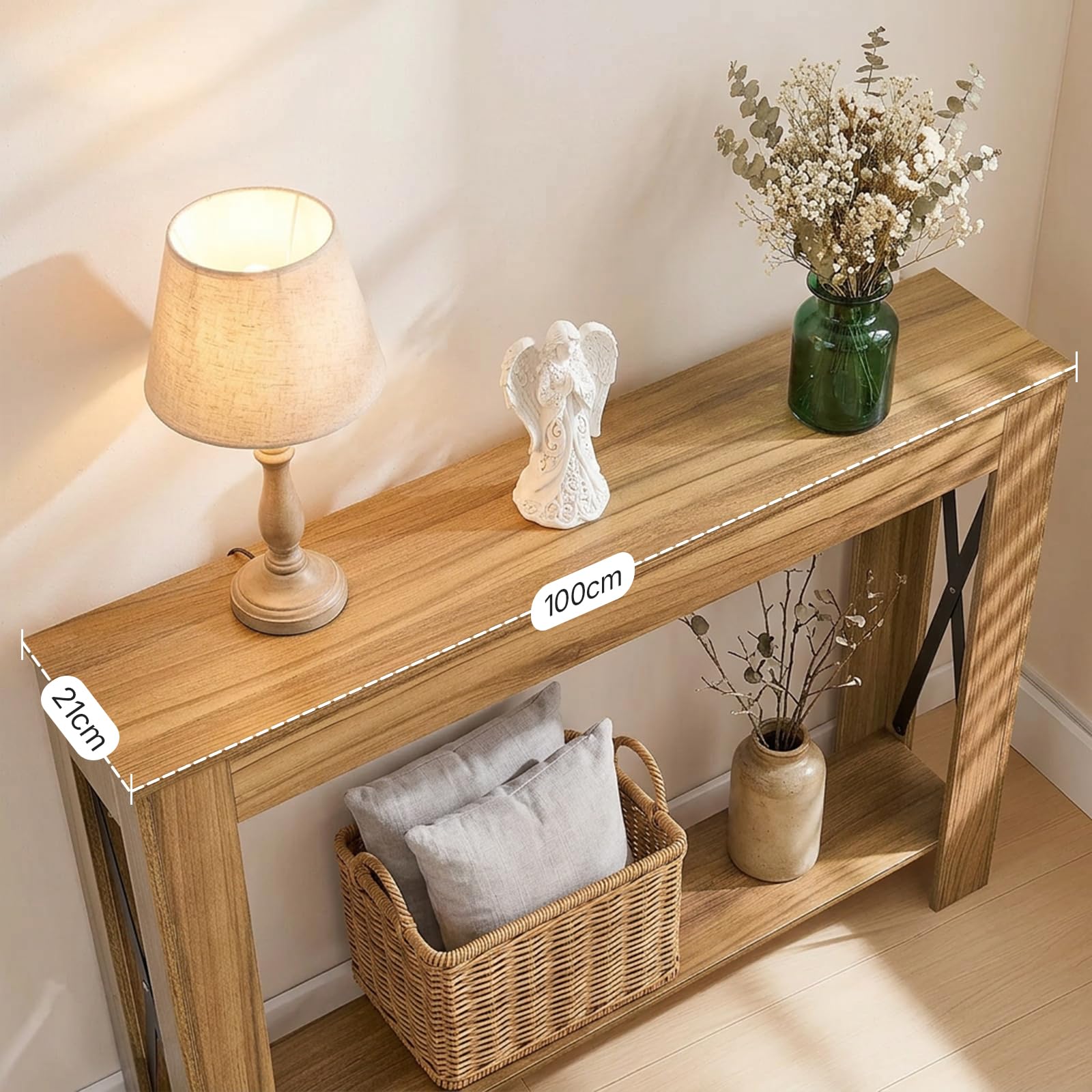 YATINEY Mesa de Consola con Almacenaje, Mesa de Sofá de Estilo Rústico, Mueble Estrecho de Recibidor, para Pasillo, Entrada de Escalera, Entrada, Marrón Claro XCT34VV