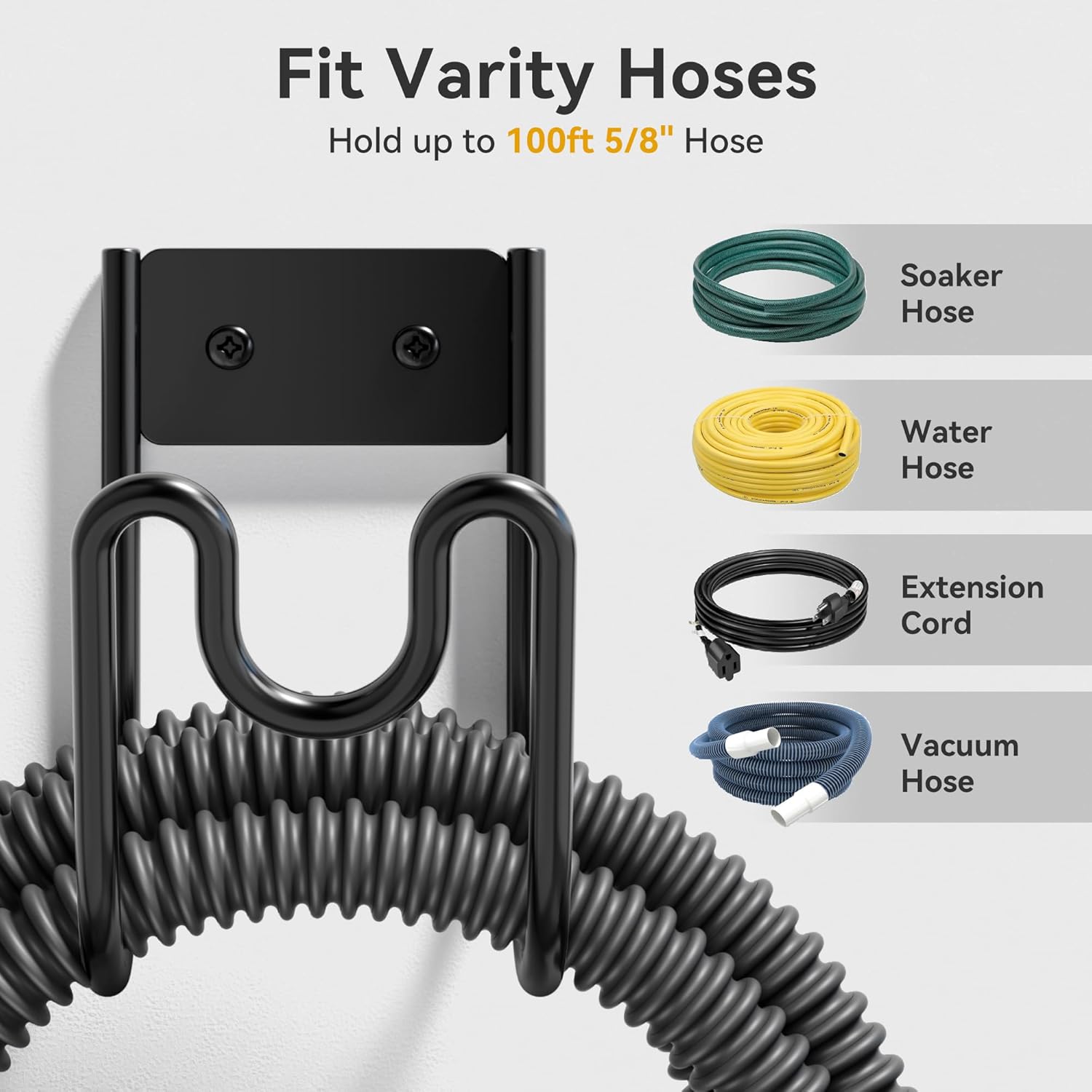 niffgaff Garden Hose Holder Wall Mount - Water Hose Hanger Heavy Duty Hose Rack for Extension Cords Vacuum Hose (2 Pack)