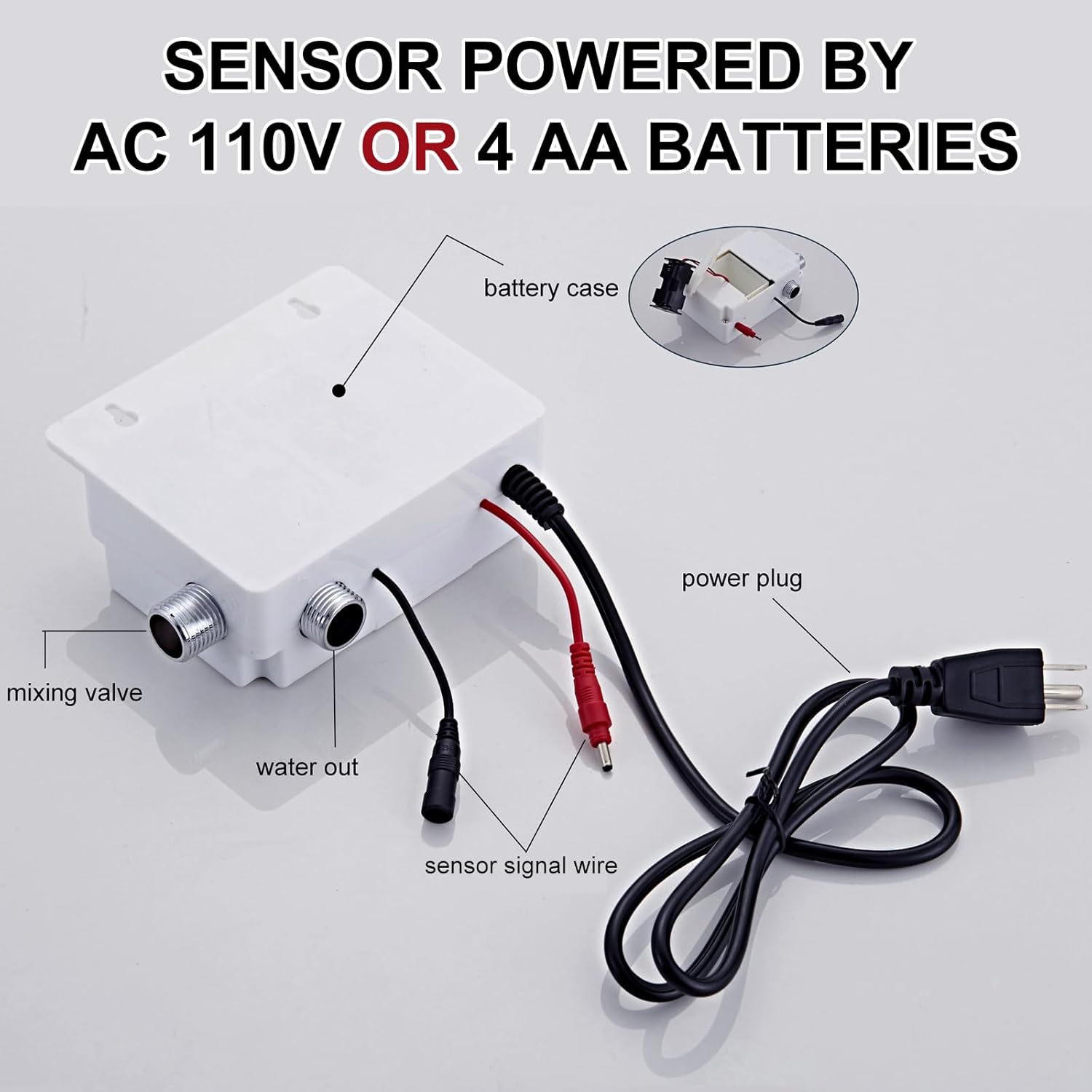 Touchless Bathroom Sink Faucet - Automatic Motion Sensor Battery Opertated with Temperature Mixing Valve for Commercial Lavatory Bathroom, Chrome